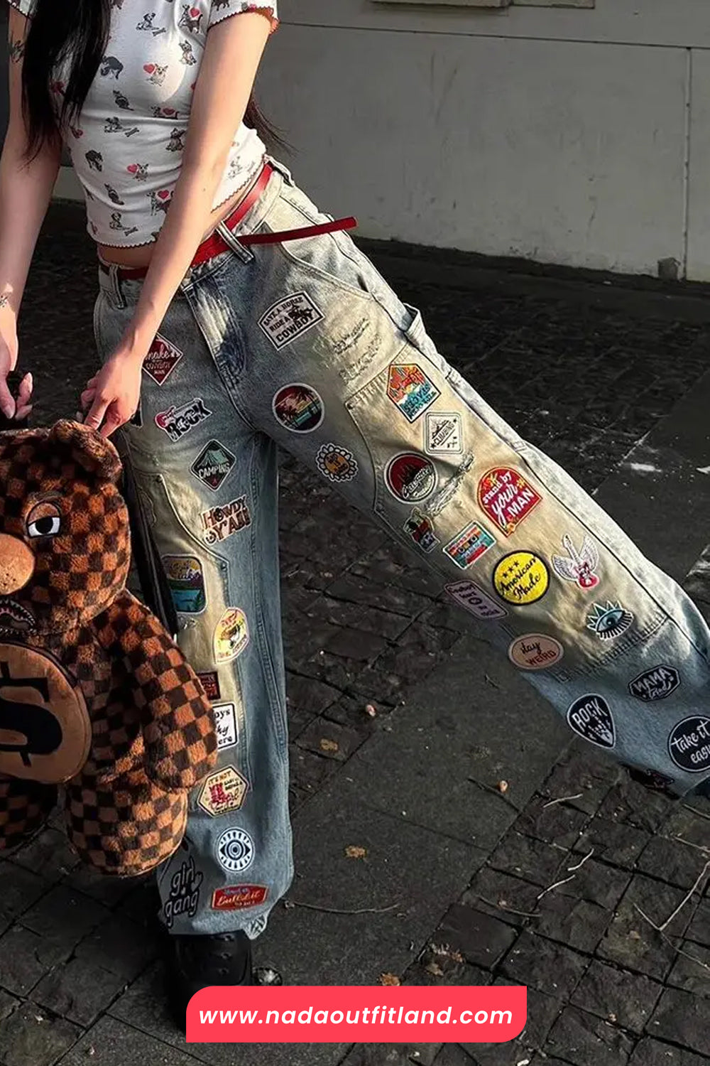 High Waist Retro Embroidered Jeans Pants