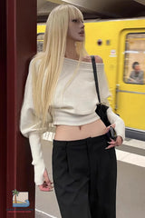 Long Sleeve Sexy One Shoulder Knitted Sweater