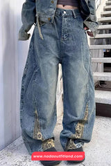 Loose Leopard Patchwork Wide Leg Jeans Pants