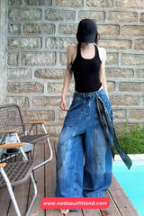 High Waist Loose Wide Leg Blue Jeans Pants