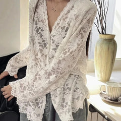 Long Sleeve Sexy Hollow Out Lace Blouse Shirt