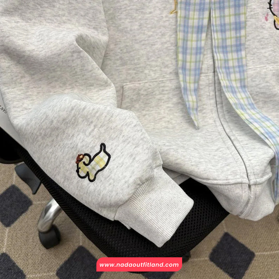 Long Sleeve Cute Plaid Bow Hooded Sweatshirt