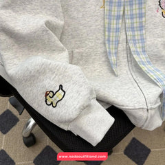 Long Sleeve Cute Plaid Bow Hooded Sweatshirt