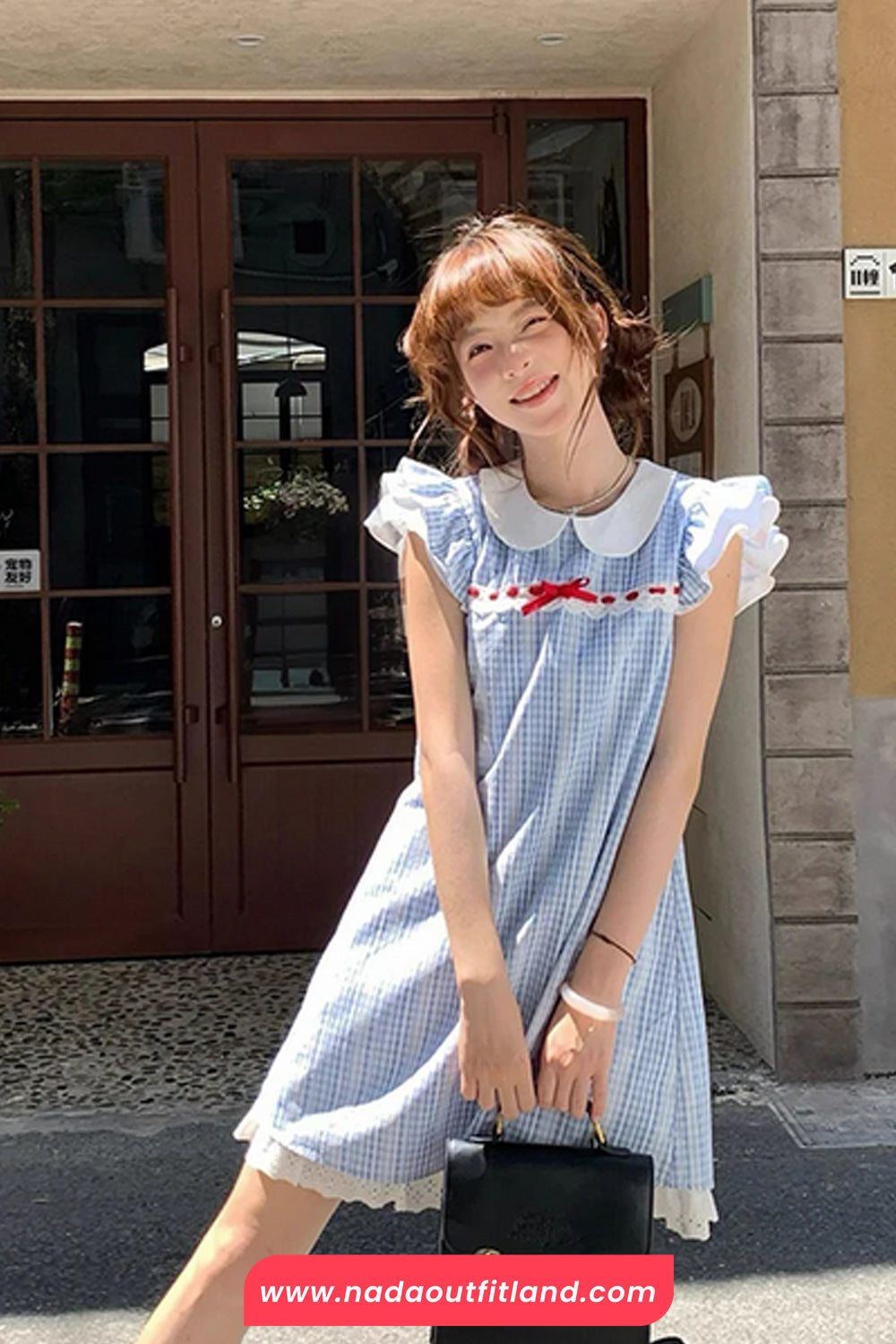 Sweet Peter Pan Collar Plaid Pattern Mini Dress