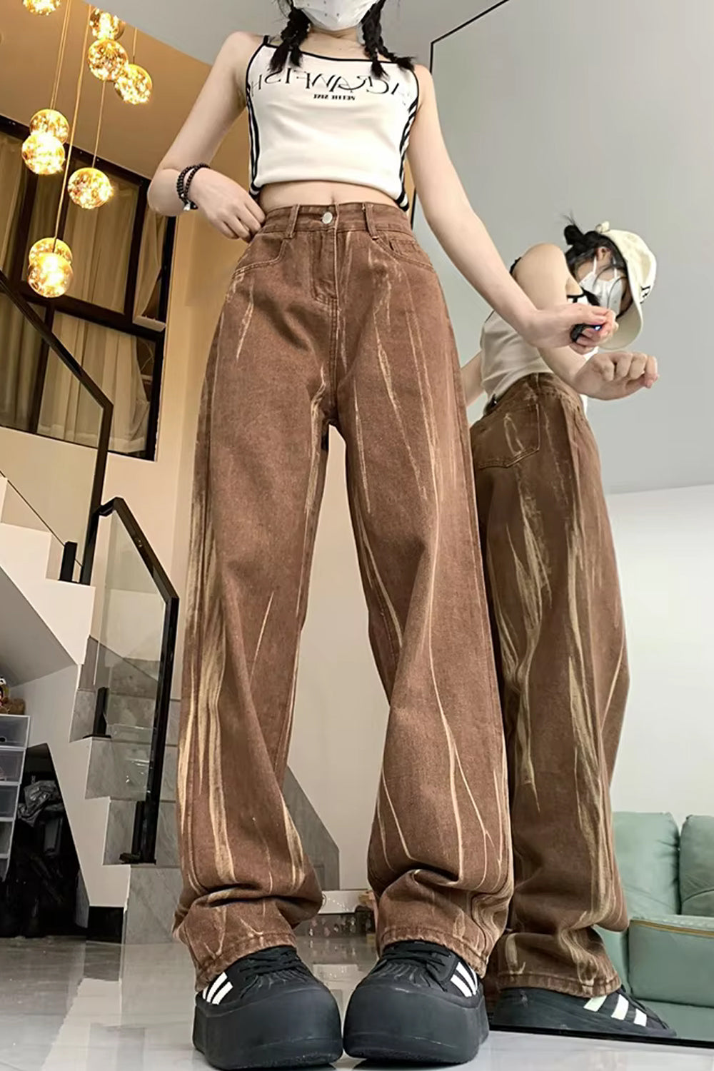 High Waist Retro Brown Jeans Pants