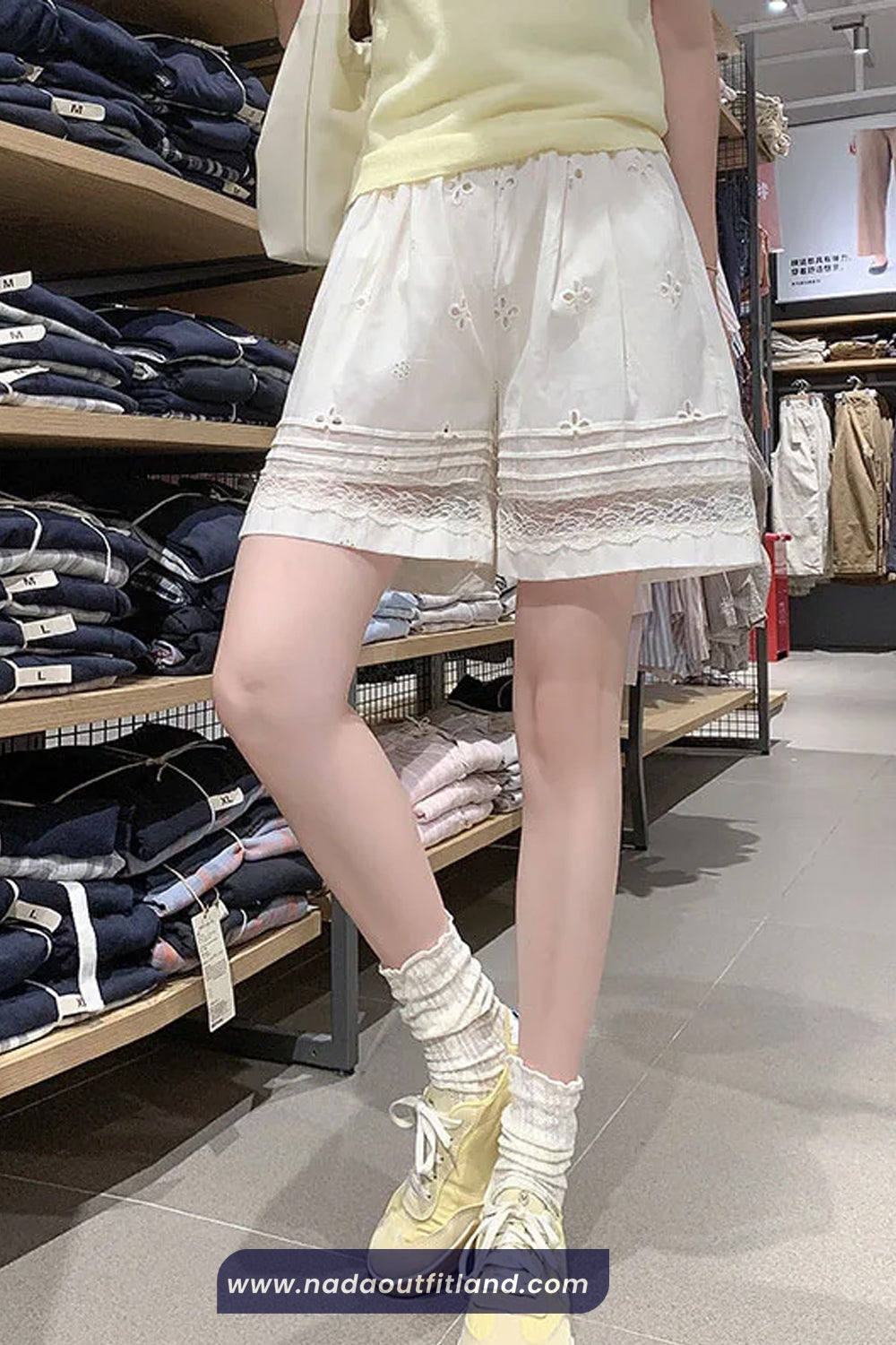 Cute Lace Spliced Hollow Out Shorts