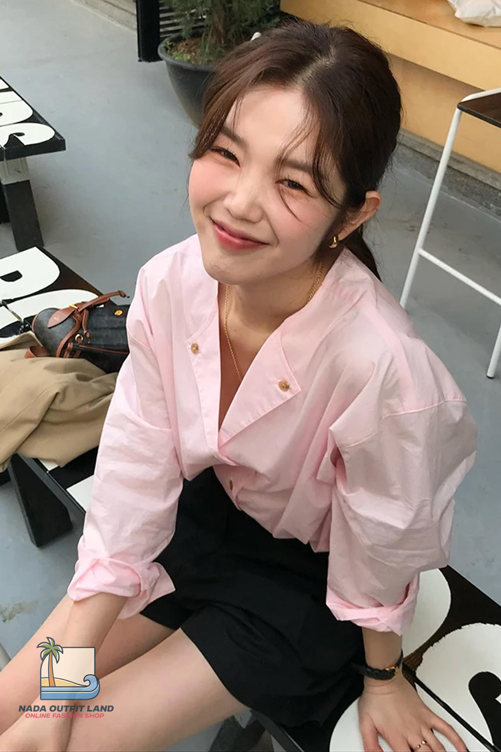 Long Sleeve Cute V-Neck Pink Blouse Shirt