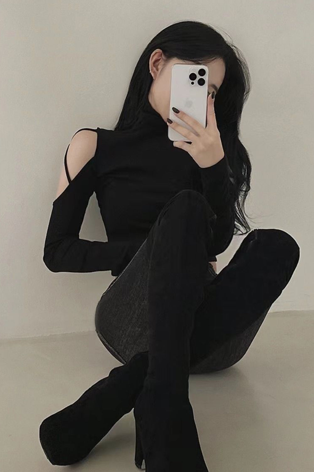Long Sleeve Sexy Hollow Out Turtleneck Shirt