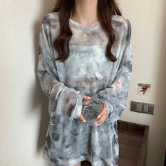 Long Sleeve Tie Dye Sun Proof O-Neck Shirt