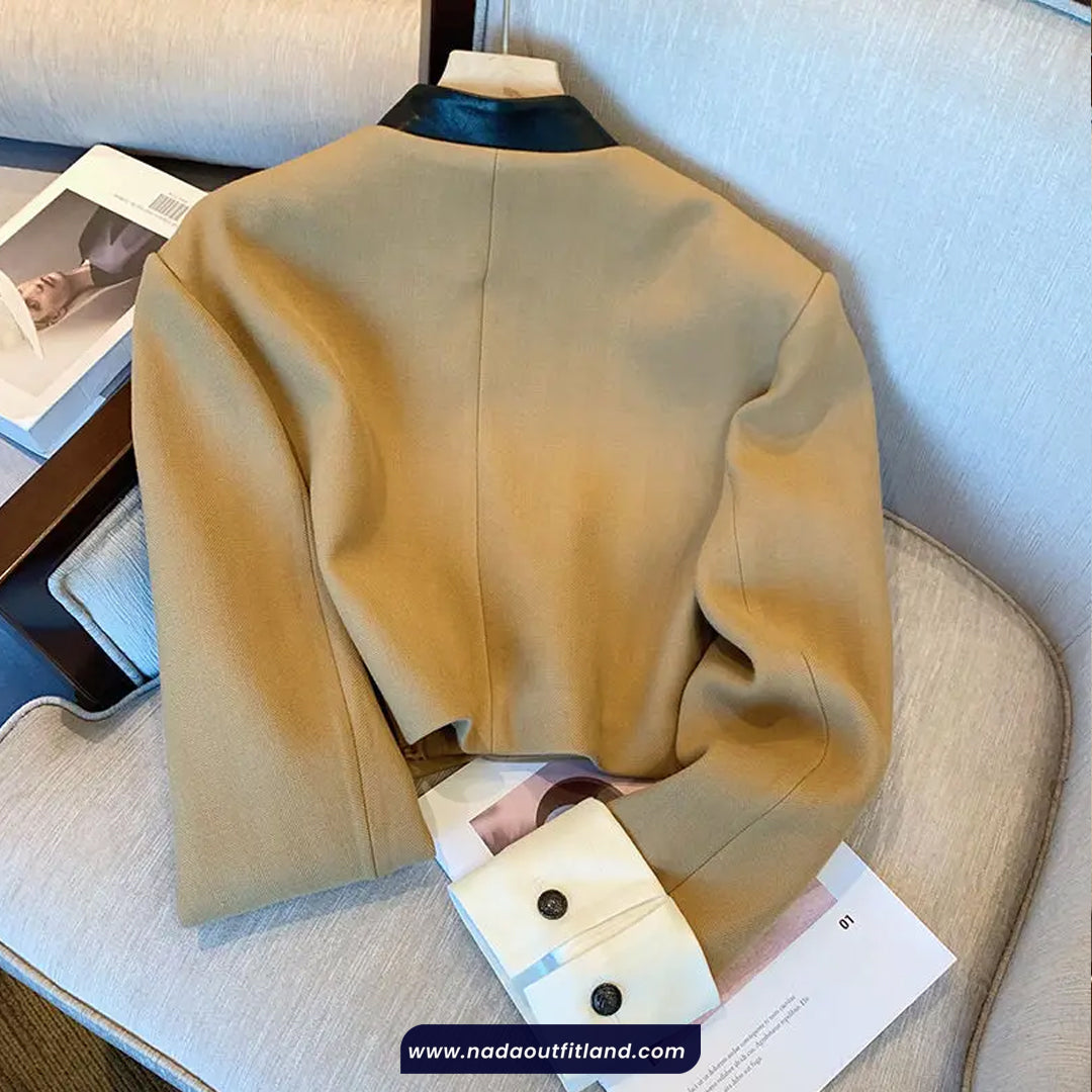 Long Sleeve Elegant Patchwork Cropped Office Jacket