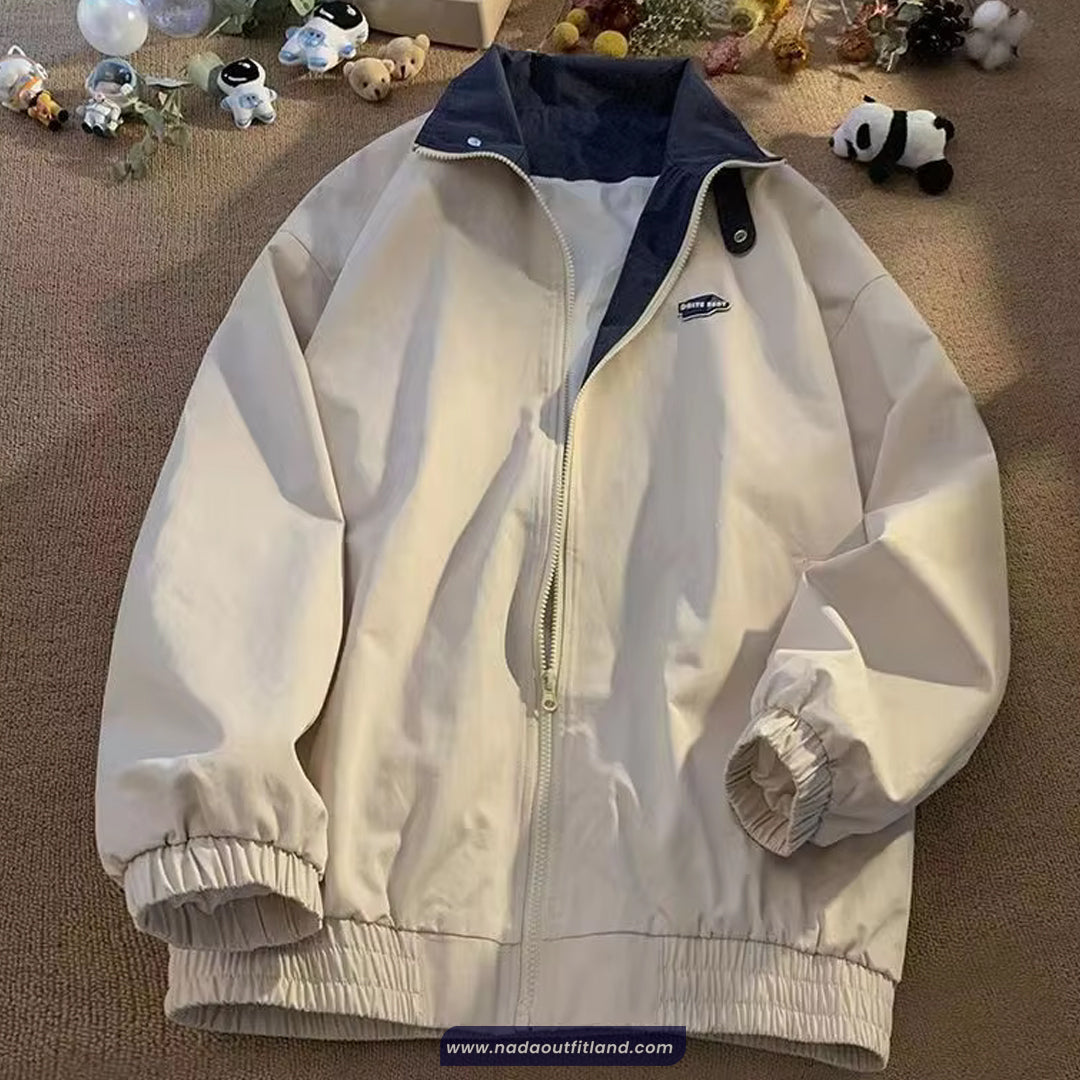 Vintage Turn Down Collar Zipper Jacket