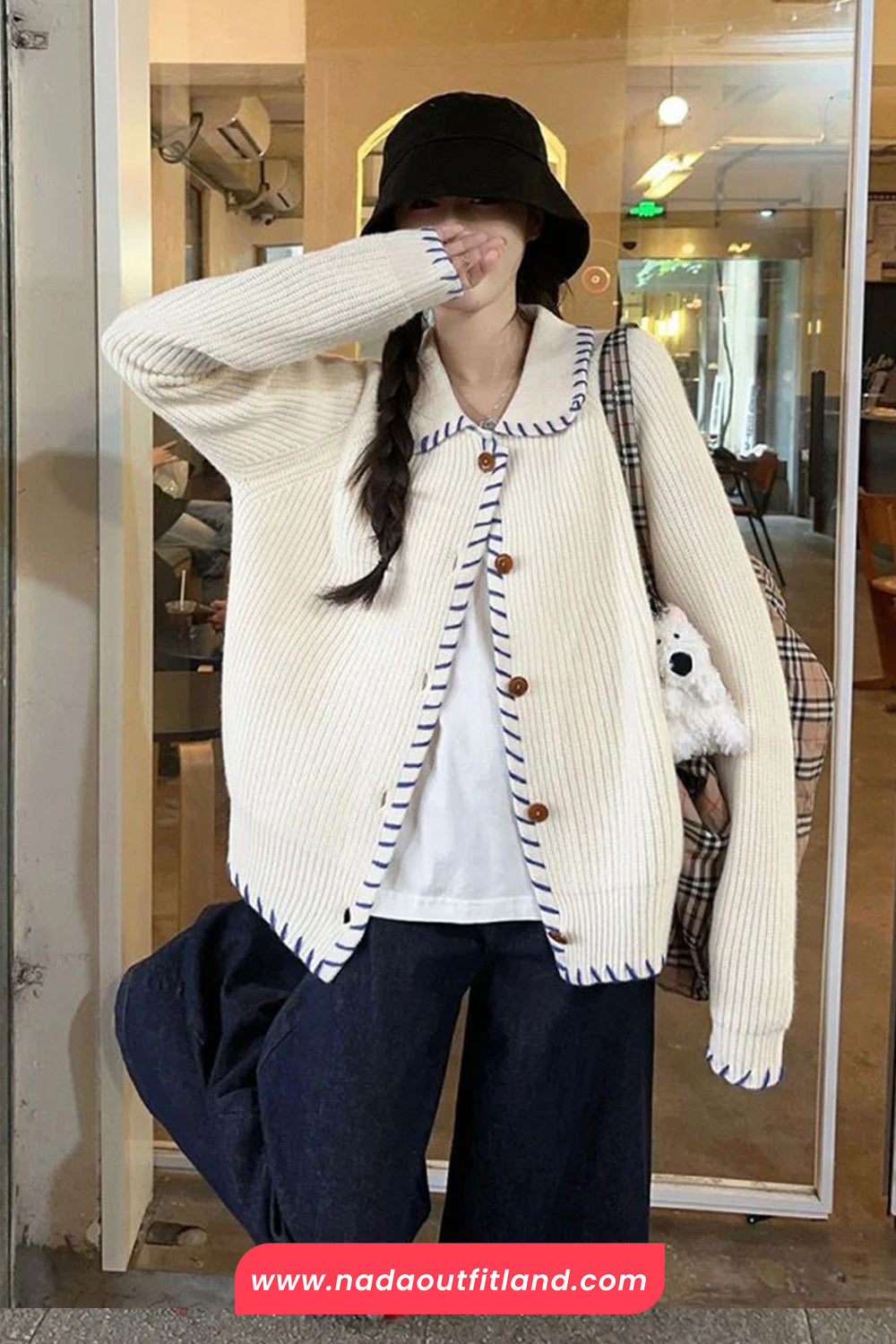 Long Sleeve Turn Down Collar Striped Cardigan Sweater