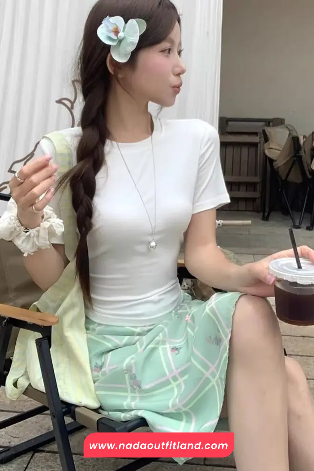 High Waist Argyle Flower Pattern Midi Skirts