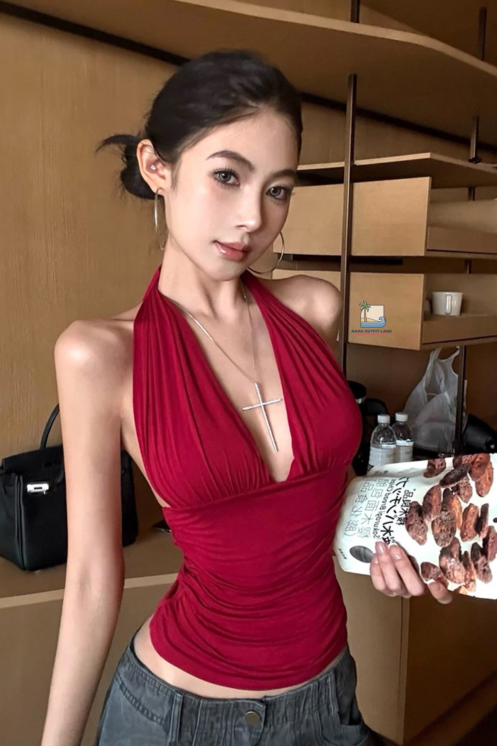 Sexy V-Neck Backless Summer Halter Crop Tops