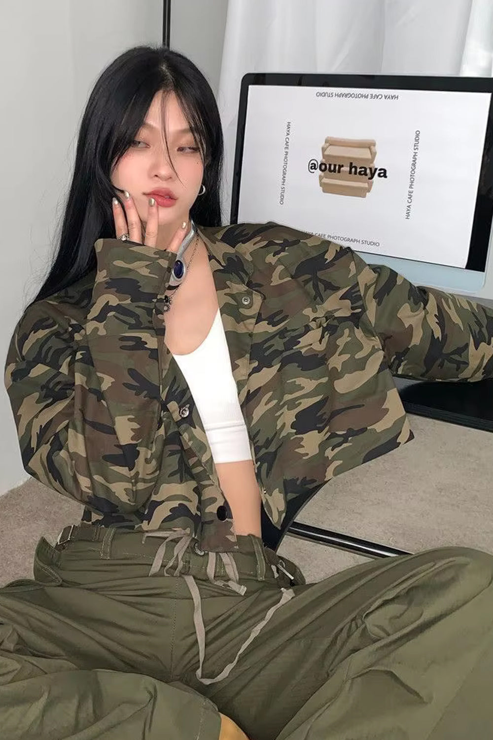 Long Sleeve Camouflage Pattern Sexy Cropped Jacket