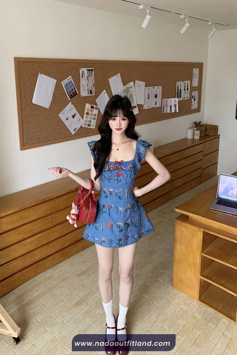 Vintage Square Collar Floral Pattern Mini Dress