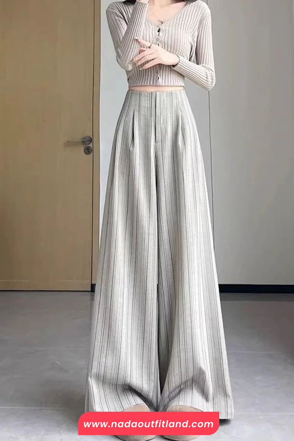 High Waist Loose Elegant Striped Office Pants