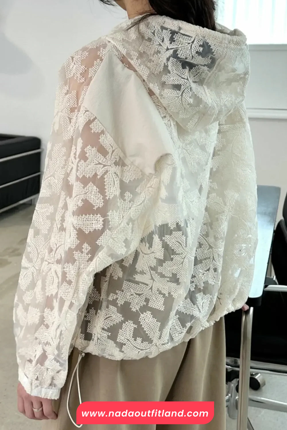 Long Sleeve Lace Hooded Transparent Jacket