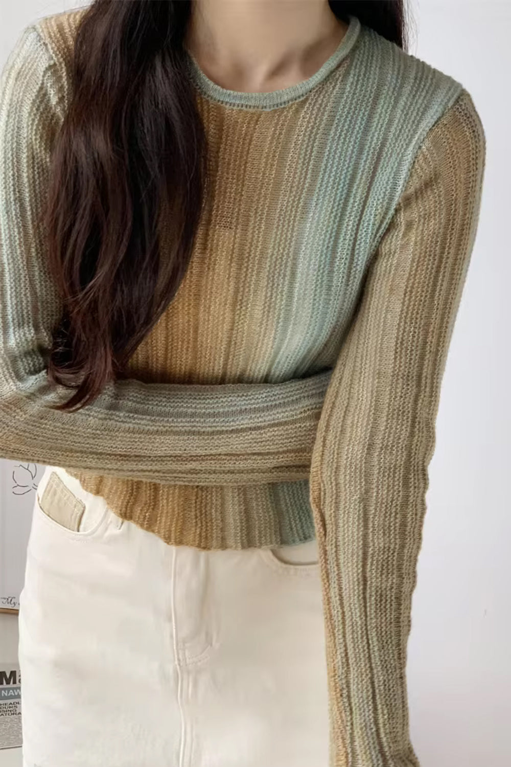 Long Sleeve Gradient Colors O-Neck Slim Sweater