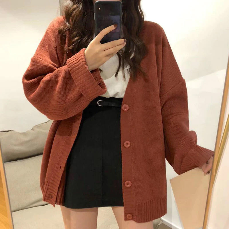 Loose V-Neck Button Cardigan Sweater