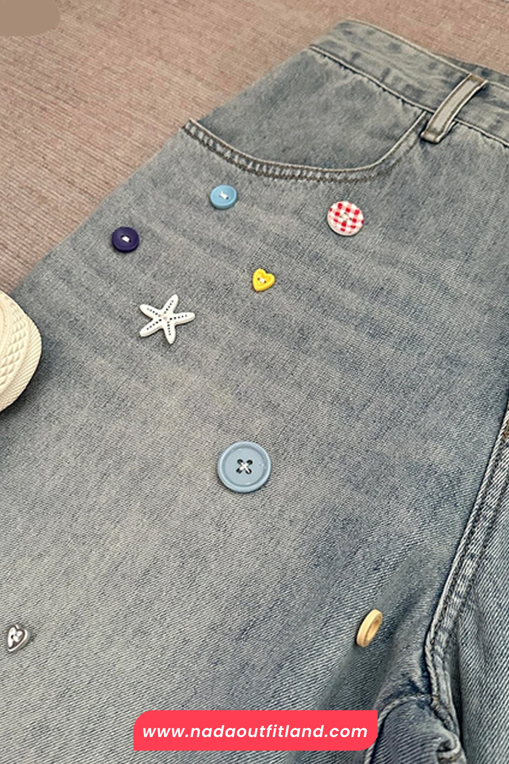 Loose Colorful Style Buttons Knee Length Jeans Pants