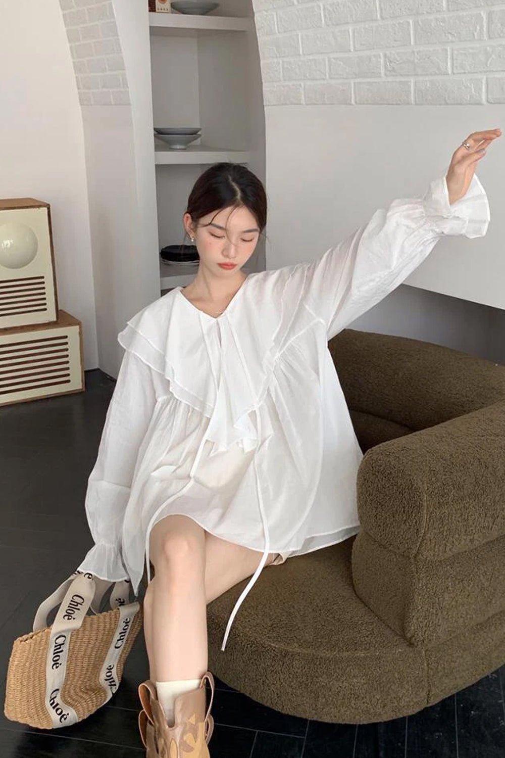 Loose Sun Proof Transparent Ruffled Blouse Shirt