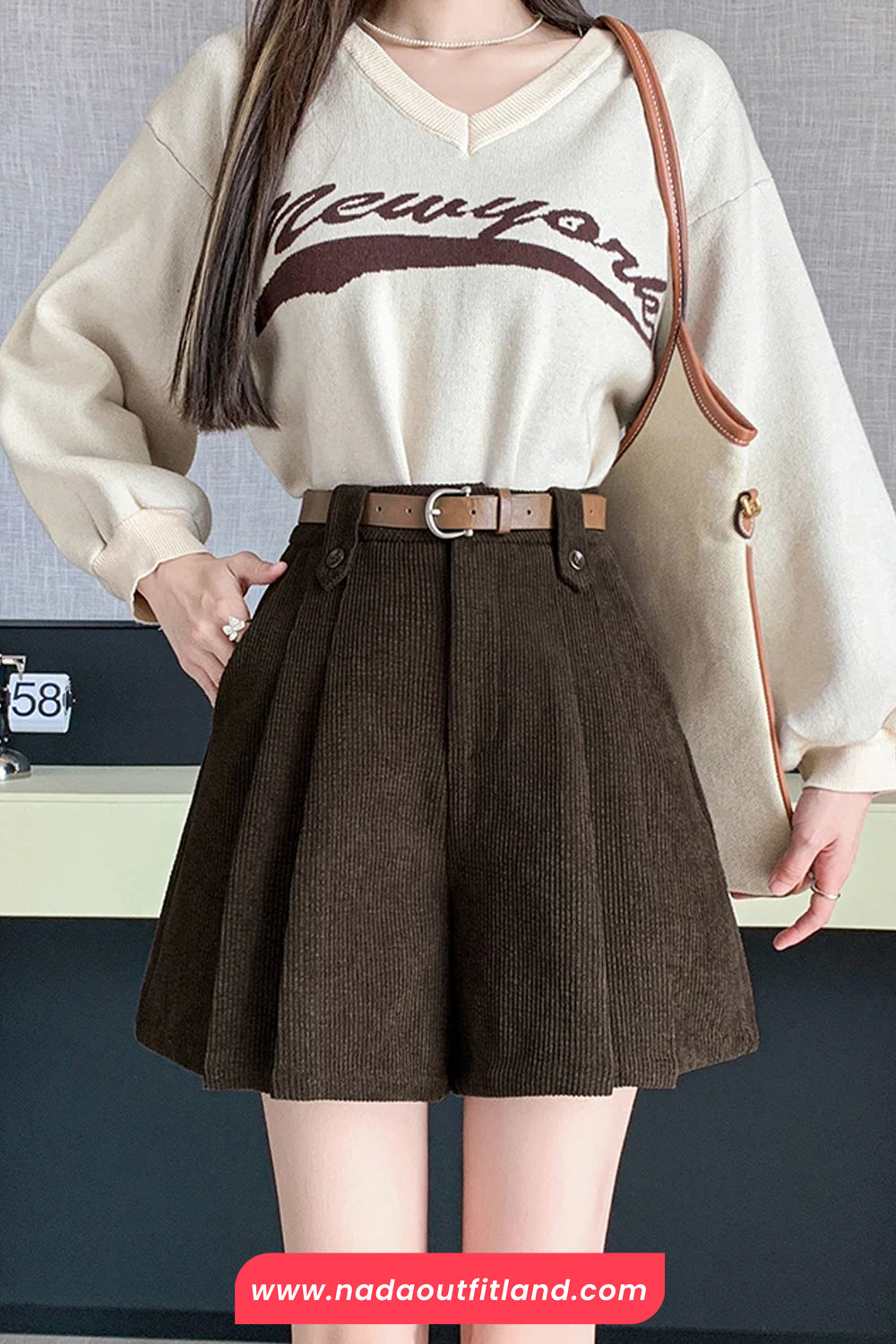High Waist A-Line Pleated Corduroy Mini Skirts