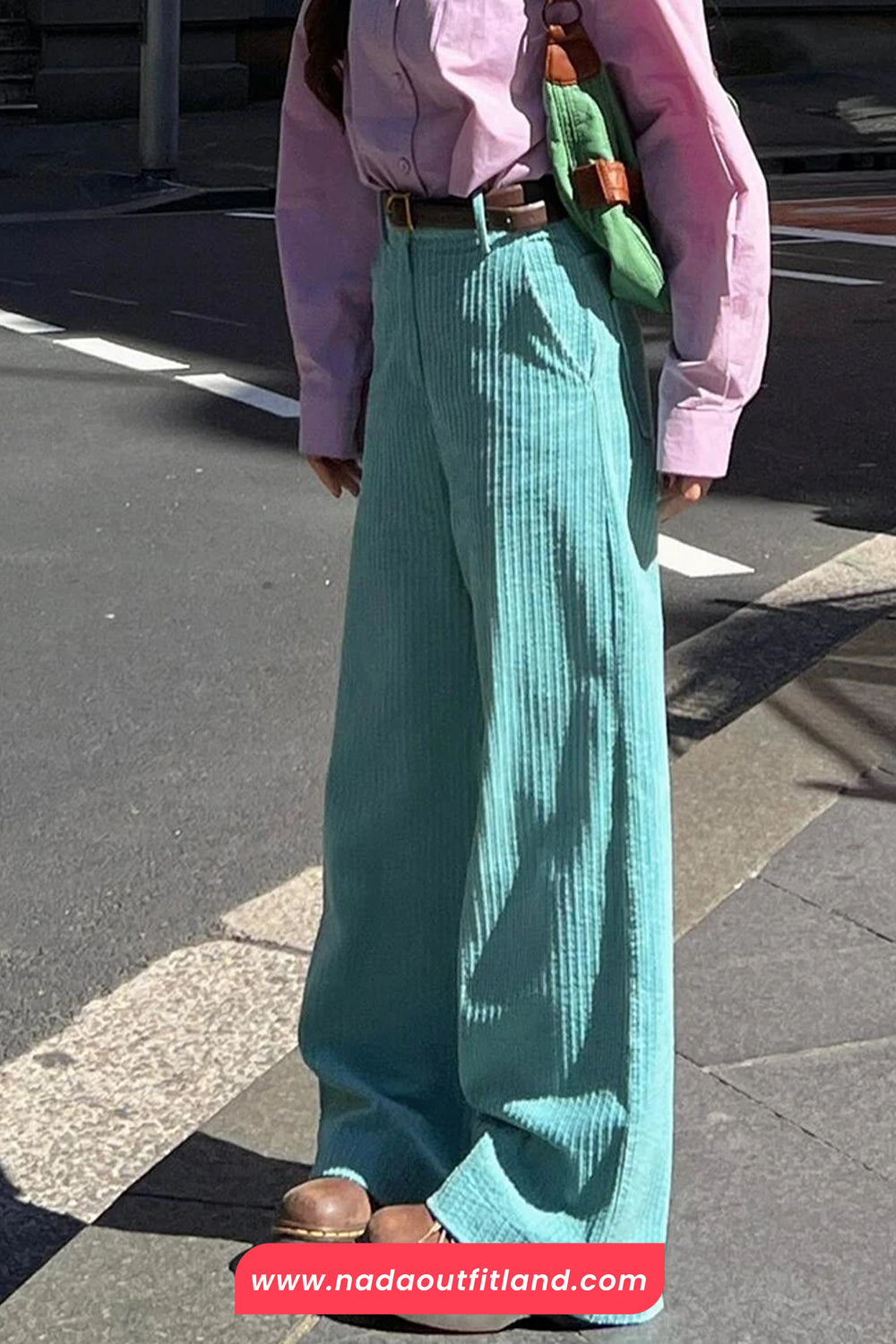 High Waist Mint Colors Corduroy Long Pants