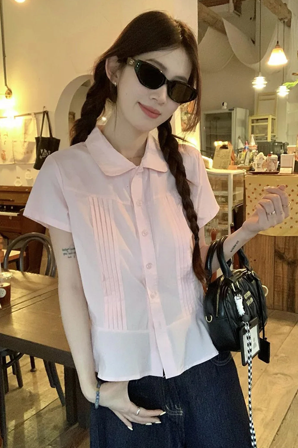Short Sleeve Cute Pink Retro Blouse Shirt