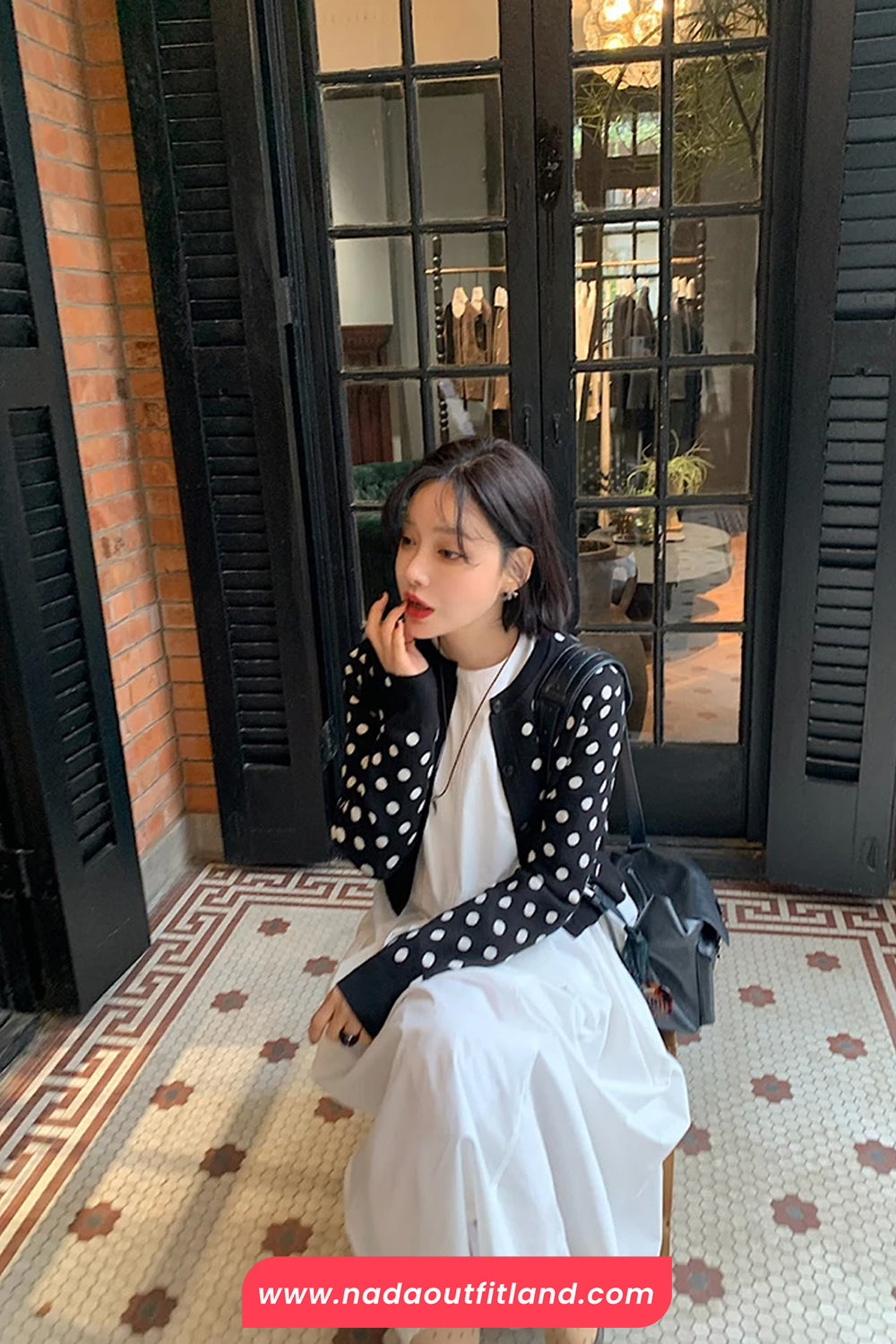 Long Sleeve Polka Dots Pattern Cropped Cardigan Sweater