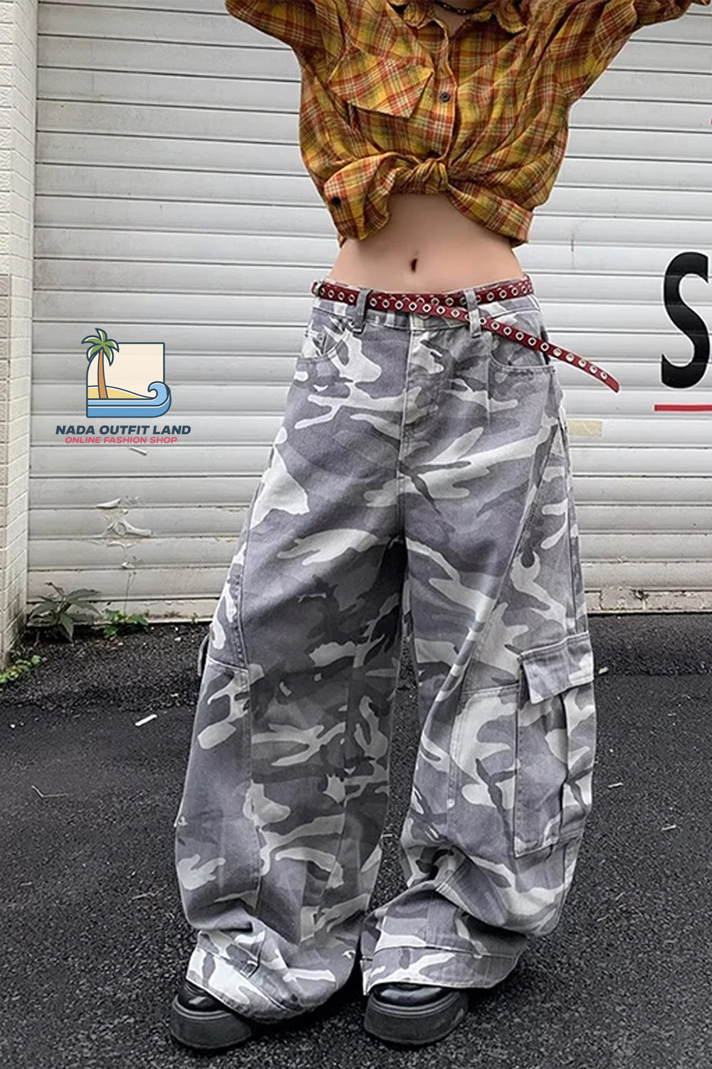 Loose Washed Camouflage Cargo Pockets Pants