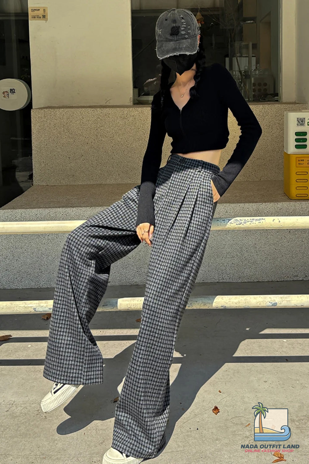 Loose Wide Leg Woolen Plaid Casual Pants