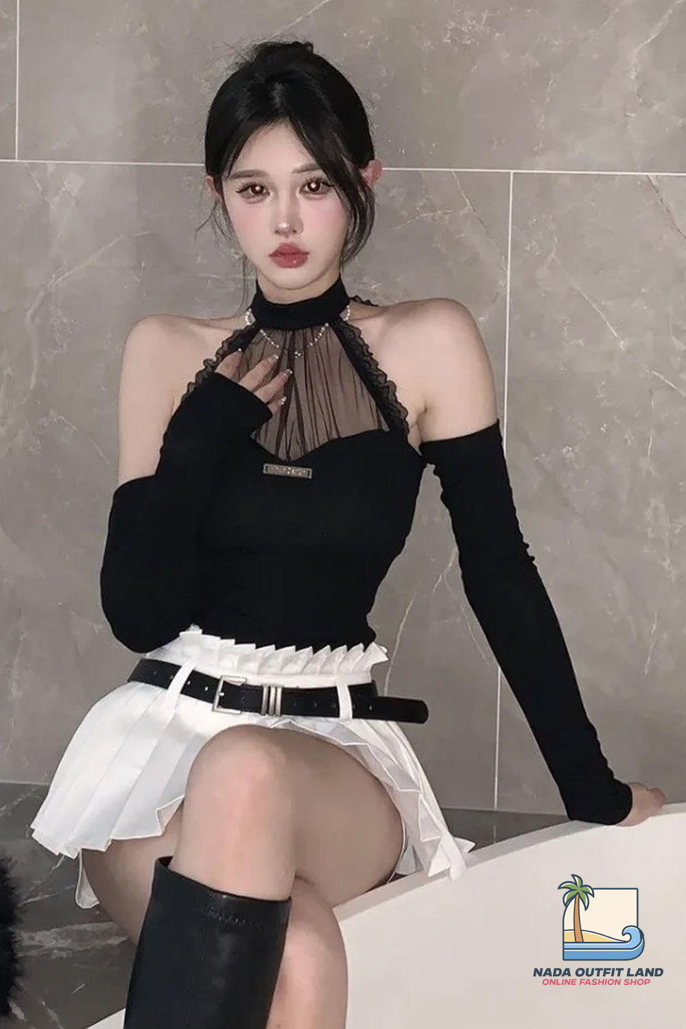 Sexy Off Shoulder Halter Neck Lace Cropped Shirt