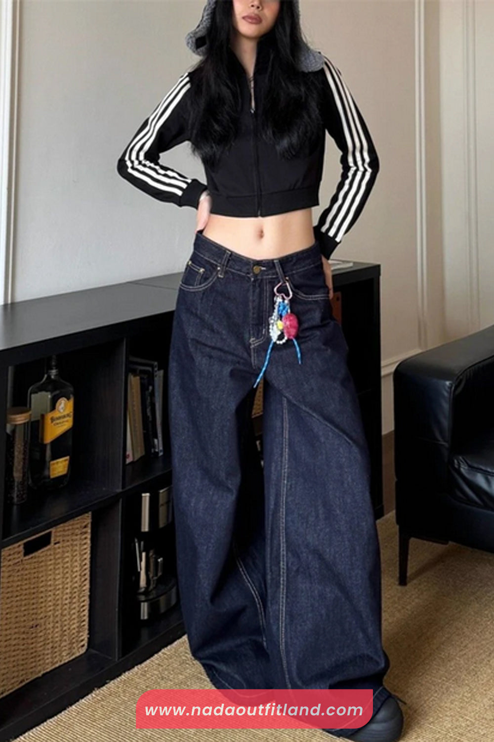 High Waist Loose Wide Leg Retro Blue Jeans Pants
