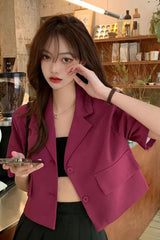 Short Sleeve Cute Colors Cropped Style Blazers