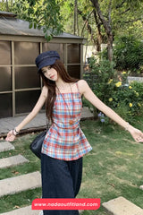 Elegant Plaid Colors Summer Crop Tops