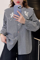 Long Sleeve Doll Collar Striped Blouse Shirt