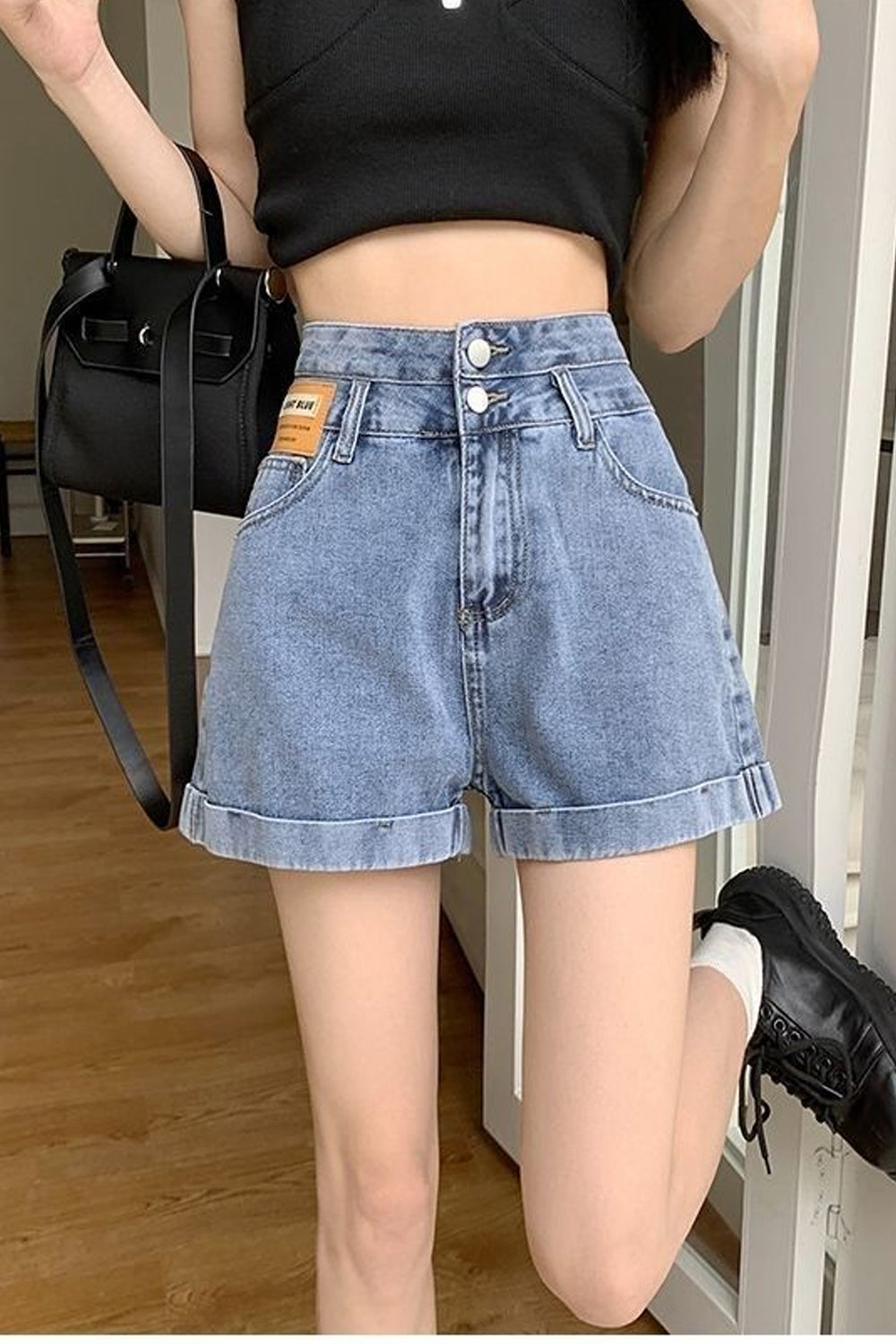 High Waist Retro Simple Denim Shorts Jeans