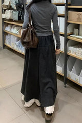 Loose Wide Leg Lace Patchwork Winter Skirt Pants