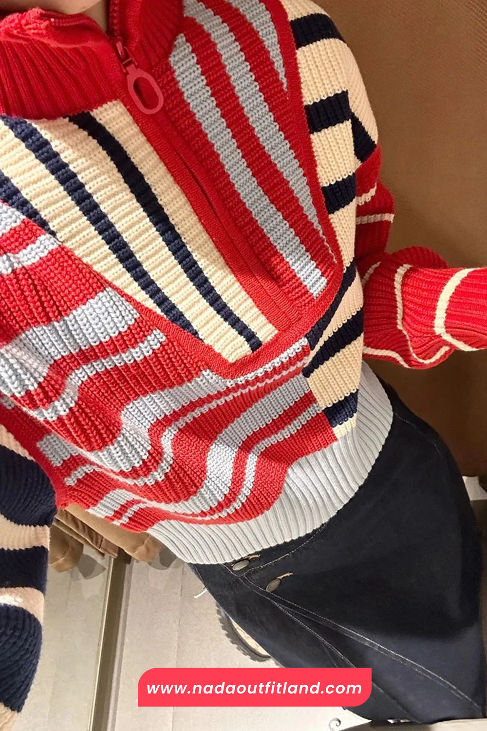 Long Sleeve Cropped Striped Turtleneck Sweater