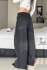 High Waist Retro Black Grey Loose Jeans Pants