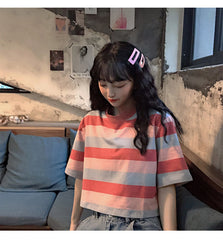 Cute Colors Striped Cropped Shirt