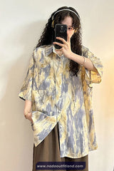 Short Sleeve Tie Dye Printed Blouse Shirt