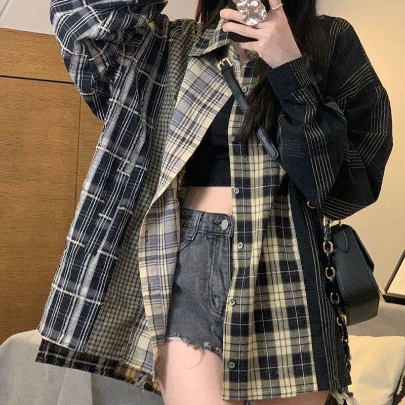 Long Sleeve Multi Colored Plaid Blouse Shirt