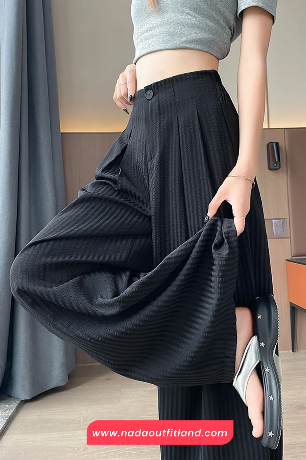High Waist Elegant Full Striped Office Long Pants