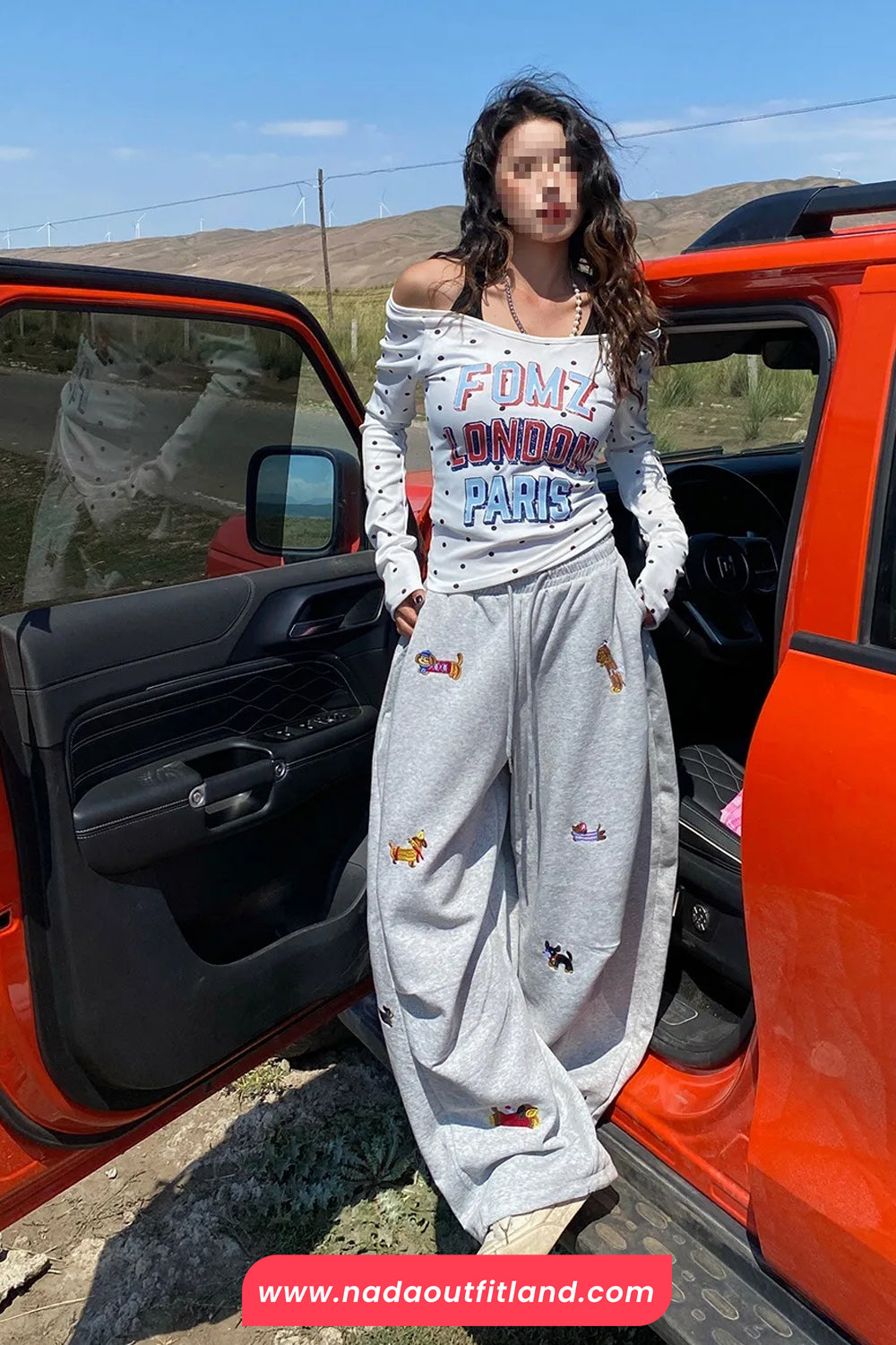 Loose Cute Dog Pattern Embroidered Wide Leg Sweatpants