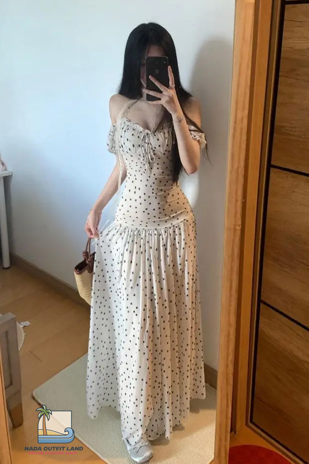 Sweet Polka Dot Pattern Slimming Design Long Dress