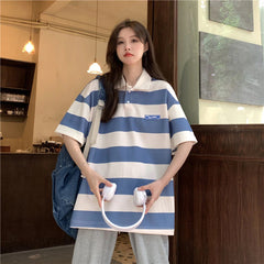 Loose Striped Colors Collar Shirt