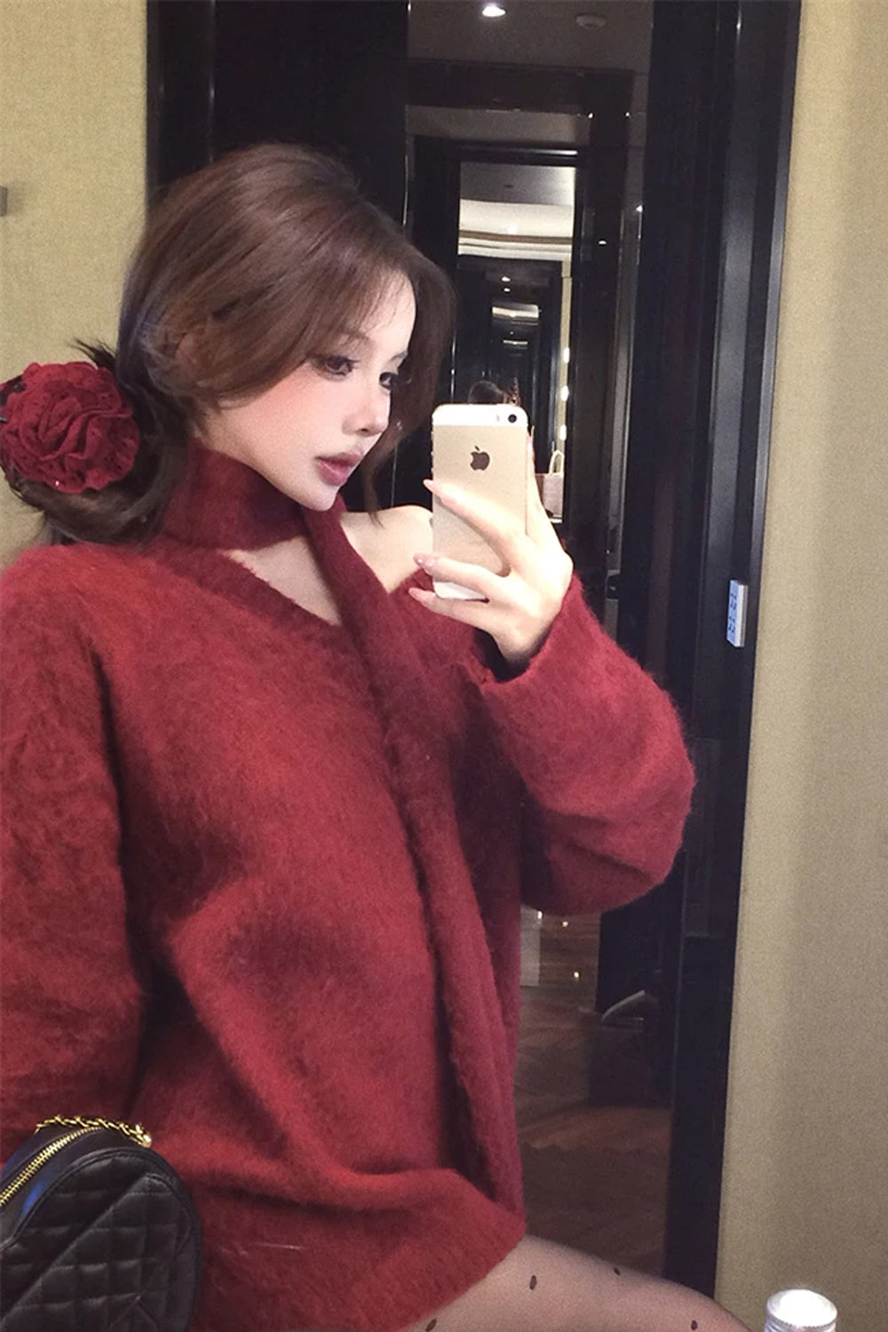 Long Sleeve Off Shoulder Knitted Sweater With Scarf