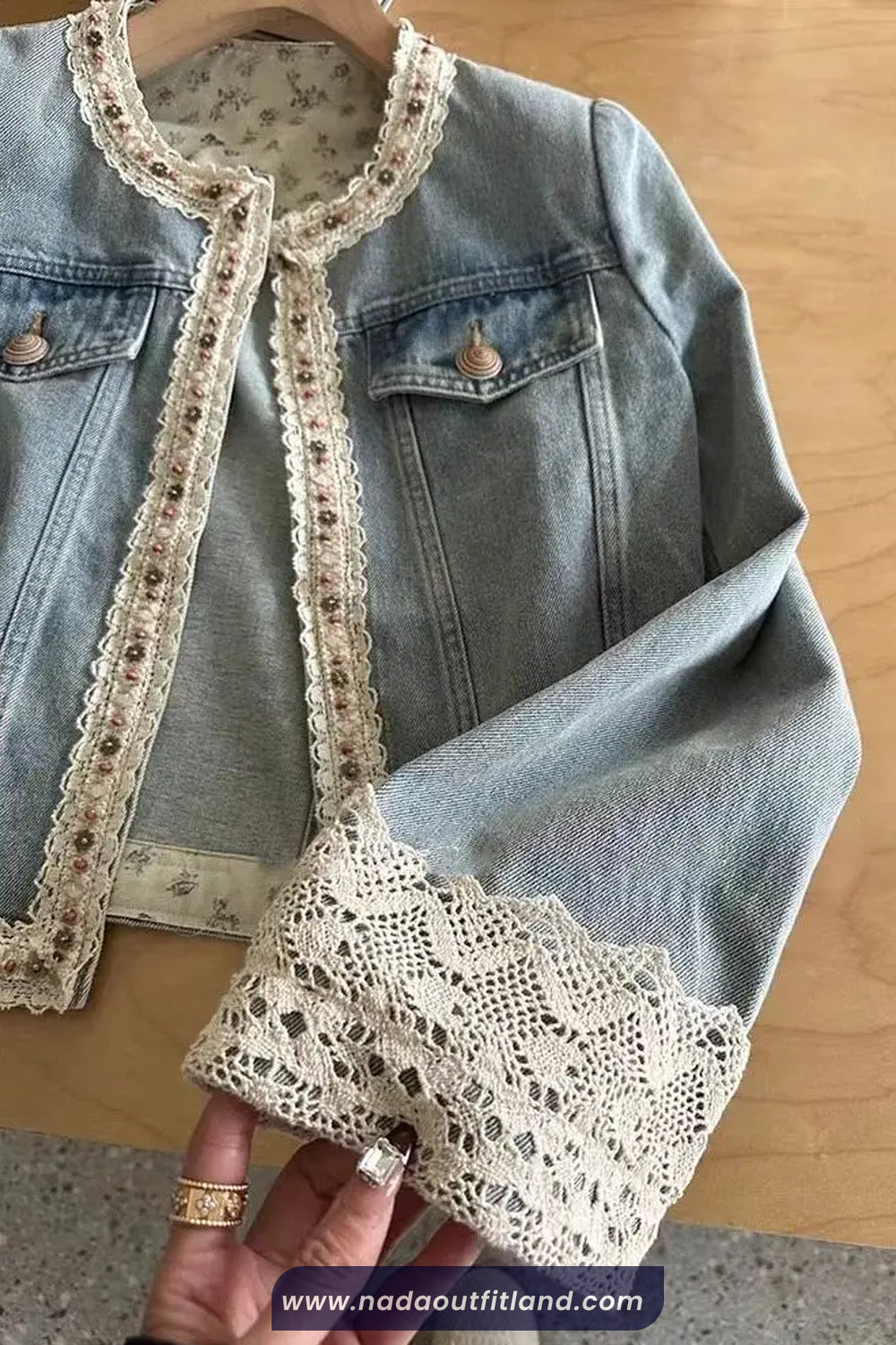 Long Sleeve Retro Lace Patchwork Denim Jacket